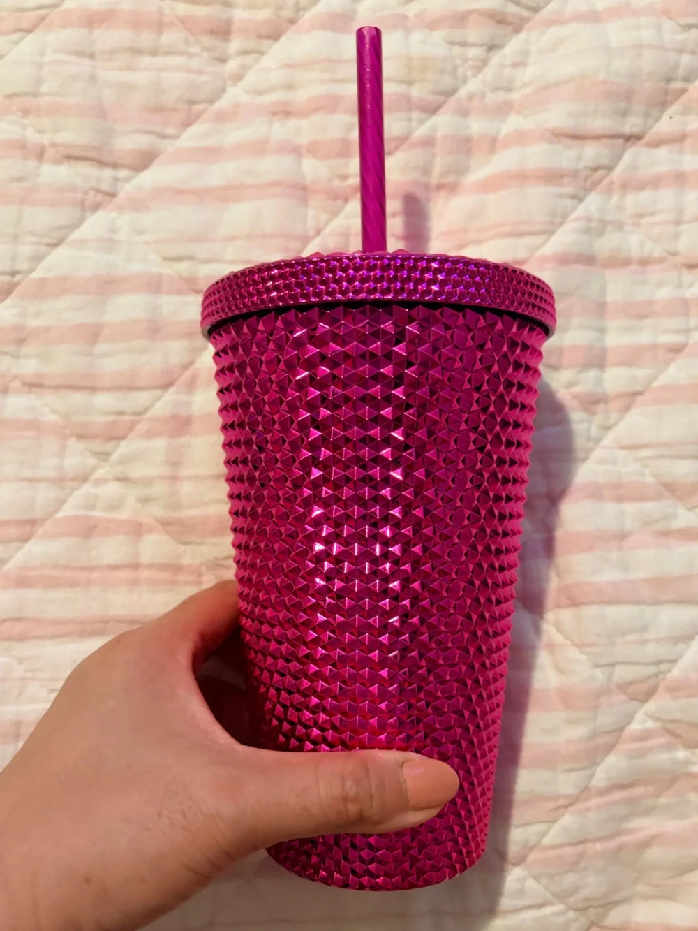 LIKE NEW LTD EDITION Starbucks Metallic Fuchsia Studded Tumbler with Straw